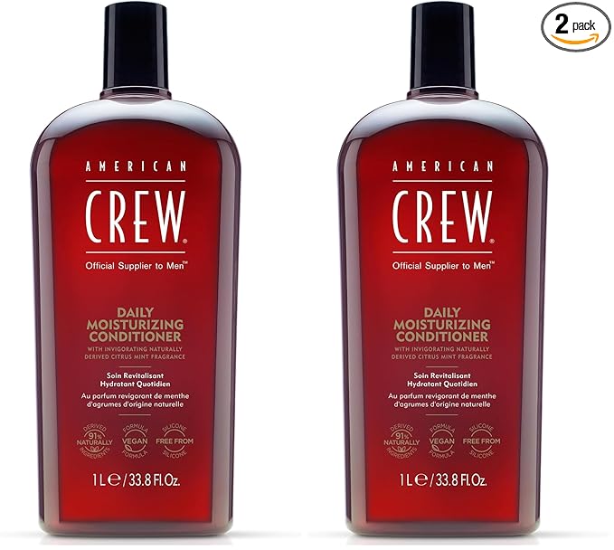 AMERICAN CREW Conditioner for Men,Daily Moisturizer,Naturally Derived,Vegan Formula,Citrus Mint Fragrance,33.8 Fl Oz,(Pack of 2)