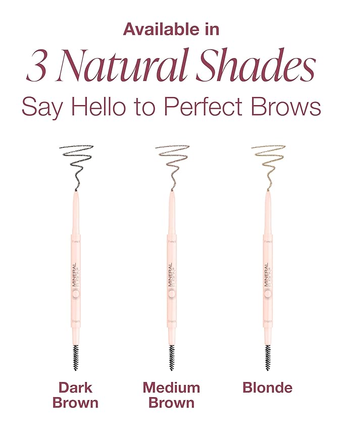 Mineral Fusion Retractable Brow Pencil (Medium Brown) - TZR 2025 Beauty Heroes Award Winner - Shape & Define Eyebrow with Blending Spoolie Brush - Velvety Smooth, Long-Lasting Color - Vegan Formula