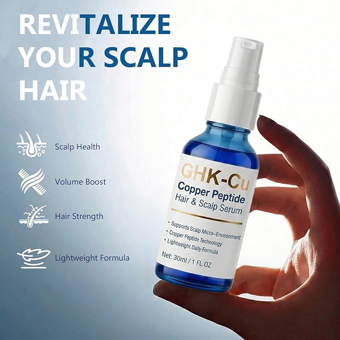 GHK-Cu Copper Peptide Hair Serum, Advanced Formula for Thicker Looking Hair and Scalp Vitality, Strengthening GHK Cu Peptides Complex for Men and Women, Non-Greasy, 1 Fl Oz