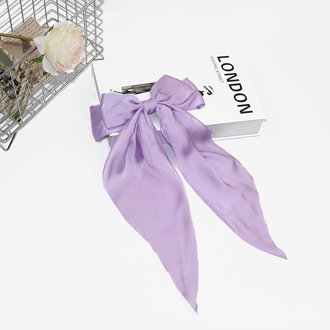 Silky Satin Oversized Long-tail Bow Clip, Large light purple Hair Bow for Women Girl, Hair Accessories with Long Tail, 1Pcs（light purple）