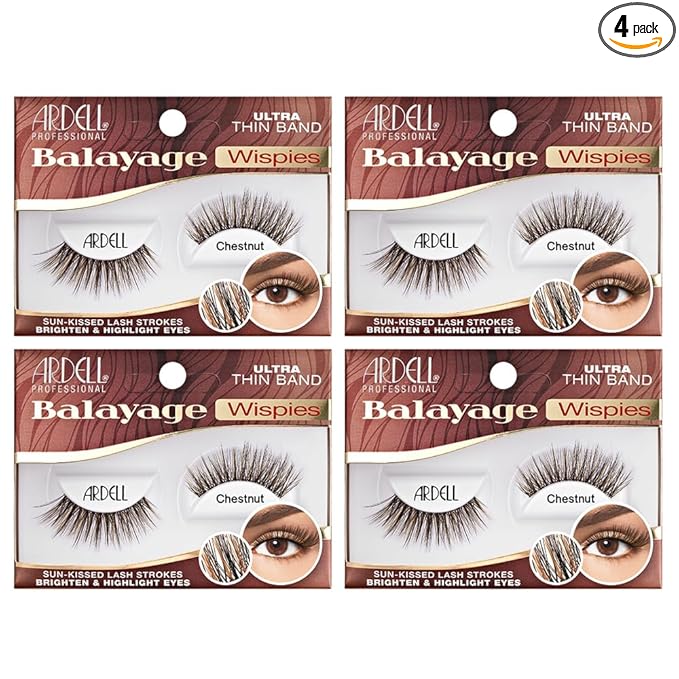 Ardell Balayage Wispies False Eyelashes - Chestnut, Ultra Thin Band, Natural Wispy Lashes, 4 Pack
