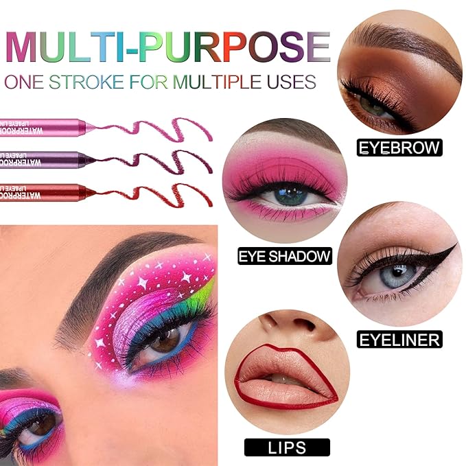 LemonSac 7 Colorful Eyeliner Pen Set, Eye Shadow Pencil, Pearl Eyeliner Kit Metallic Glitter Eye liner Pencil for Women Eye&Lip Liner Professional Eye Makeup Set Colorful Eye Color (7PCS C)