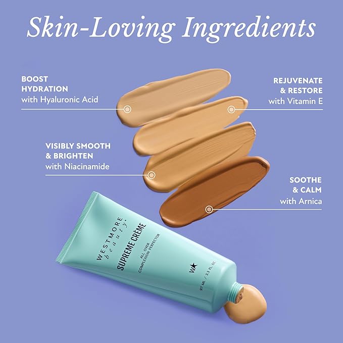 Westmore Beauty Supreme Creme All-Over Complexion Perfector – Long-Lasting CC Cream Foundation - Waterproof & Transfer-Resistant Skin Tint - 3.3 Oz (Rich)