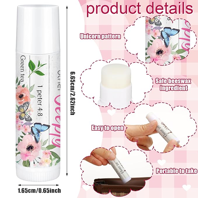 50 Pcs Christian Lip Balm Bulk Bible Verses Lip Balm Scripture Christian Gifts for Women Faith Religious Church Party Favor Inspirational Gift for Mother Teacher Nurse Employee Coworker (Wildflower)