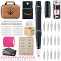Permanent Eyebrow Makeup Tattoo Pen Kit for Eyebrow Lip Eyeliner Tattoo Machine with 700mAh Wireless Battery 15 pcs Cartridge Needles Microblading Supply(Black Tattoo Kit)