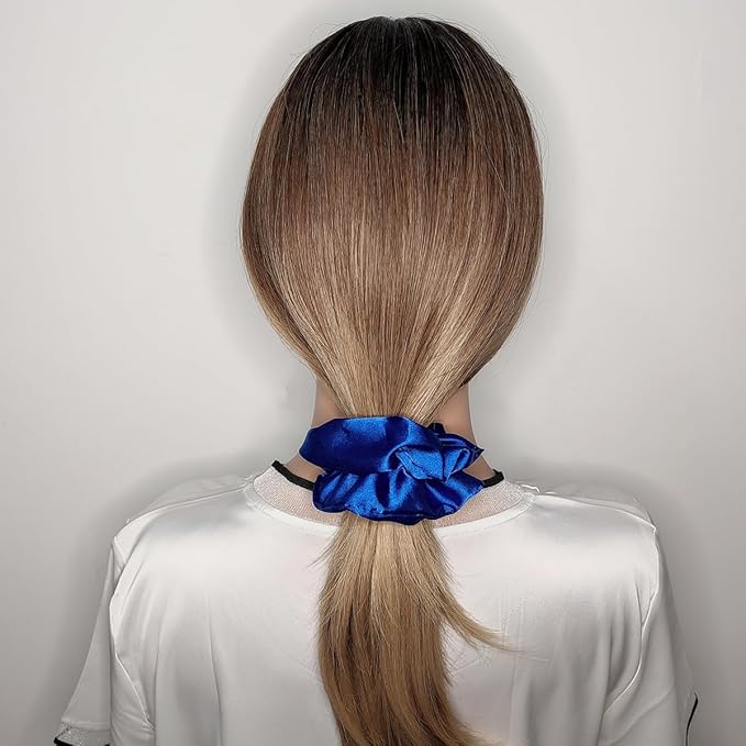 Sufermoe 6 Pcs Satin Silk Hair Scrunchies, 4.3 inch Dark Blue Soft Satin Hair Ties for Women and Girls, Hair Accessories for Daily Life and Occasions