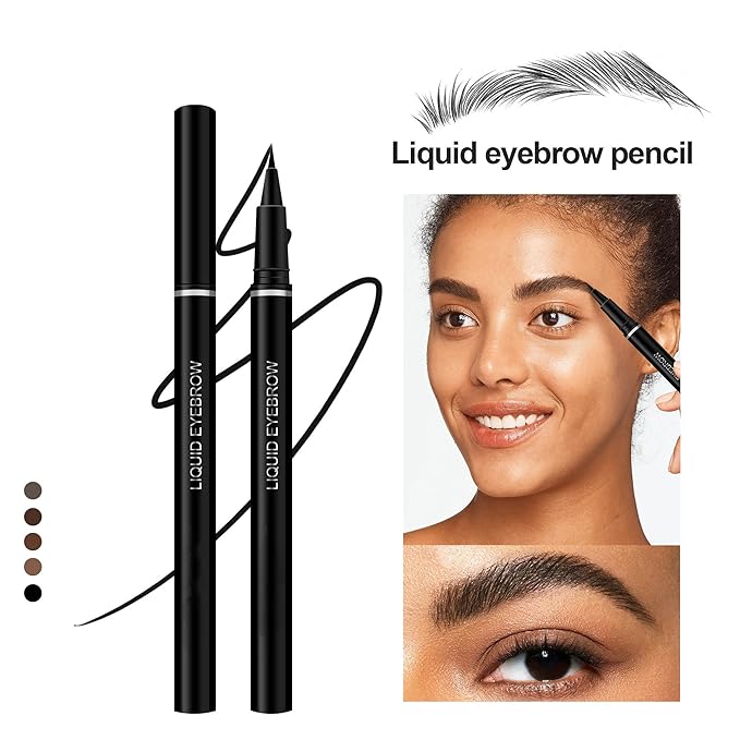 Extra Fine Wild Water Eyebrow Pencil, Waterproof & Smudge Proof Liquid Eyeliner Felt Tip Applicator, High Pigmented Black Brown Liquid Eye Liner, Long-Lasting, Quick Drying for Women (01)