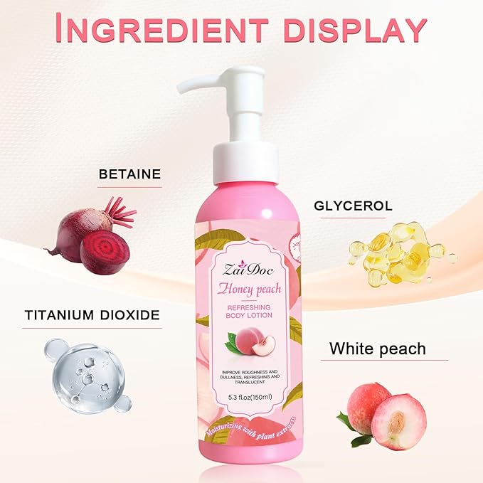 Body Lotion, 24hr Moisturizing & Deep Hydration, Absorbs Instantly Moisturizer for All Skin Types, 5.3 fl oz (1 Pack, Peach)