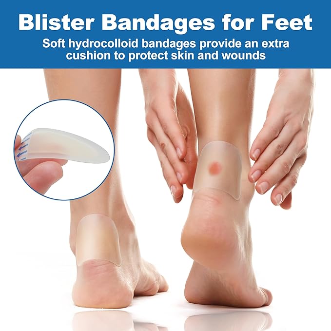 LotFancy Hydrocolloid Bandages, 12 Blister Pads and 12 Acne Patches, Heel Blister Prevention Protection & Healing, Waterproof Seal Gel Blister Cushions for Feet, Toe, Sterile