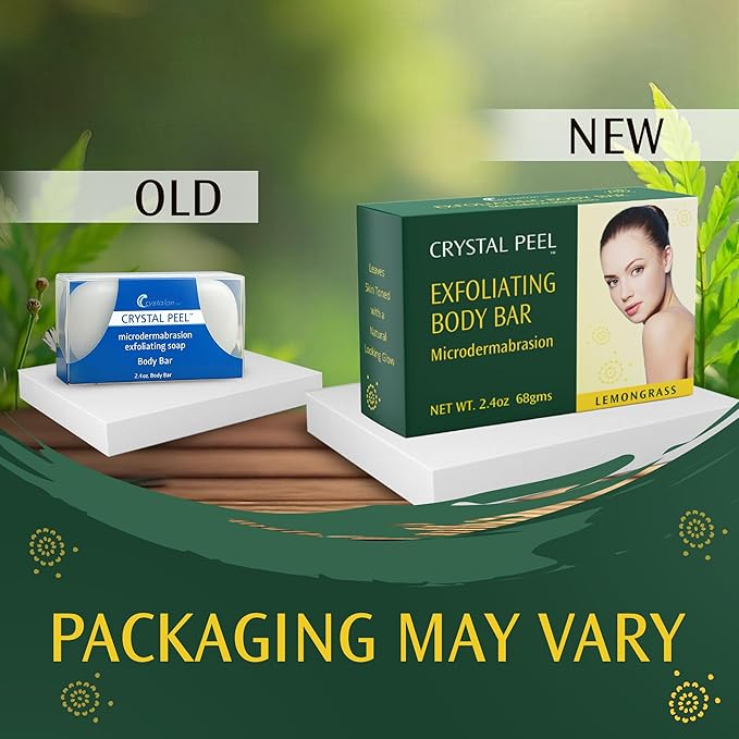 Exfoliating Bar Soap for Men & Women, Crystal Peel Luxury Microdermabrasion Hydrating Exfoliating Body Soap Bar Solid Magnesium Mineral Scrub for Buffing Away Dirt & Oil Smooths Skin, Lemongrass 2.4oz