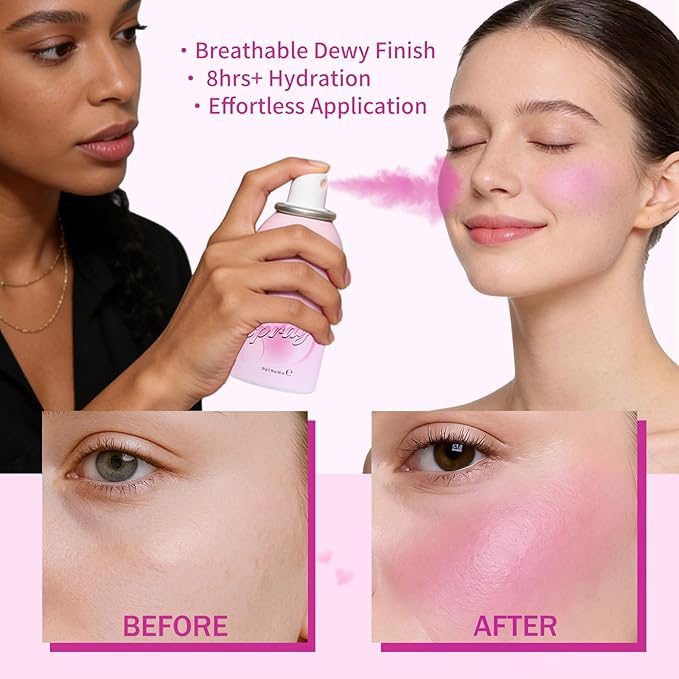 UCANBE Blush Spray with Puff, Hydrating Liquid Blush Mist for Cheeks - Soft Pigmented Buildable Blendable Breathable Blush, Healthy Dewy Glow Finish, Talc-Free, 01 Lavender (1.16 oz)