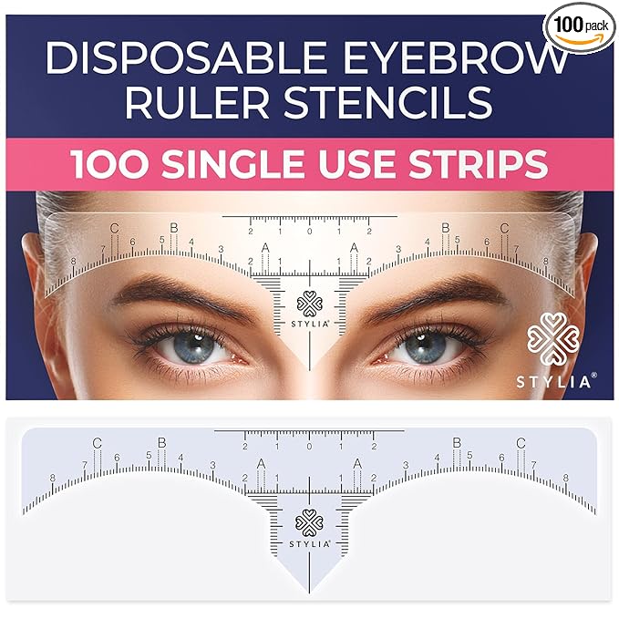 Stylia Eyebrow Stencil Kit for Women – 100 Pack, Precision Brow Mapping Tool for Shaping, Best Eyebrow Stencils for Older Women & Beginners, Strong Adhesive, Universal Fit, Reusable Brow Templates