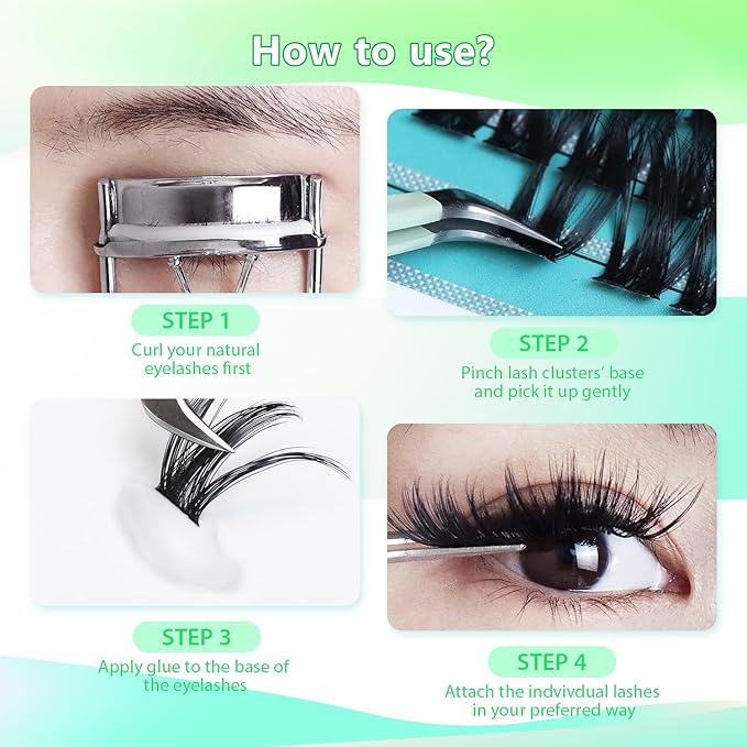 12rows-Large Tray Mixed 8-10-12-14-16mm/Mixed 14-15-16mm/Mixed14mm-16mm/Mixed 18-20mm Wide Stem Individual False Eyelashes Dramatic Black Cluster Eyelashes (Lashes Kit-14-16MM)