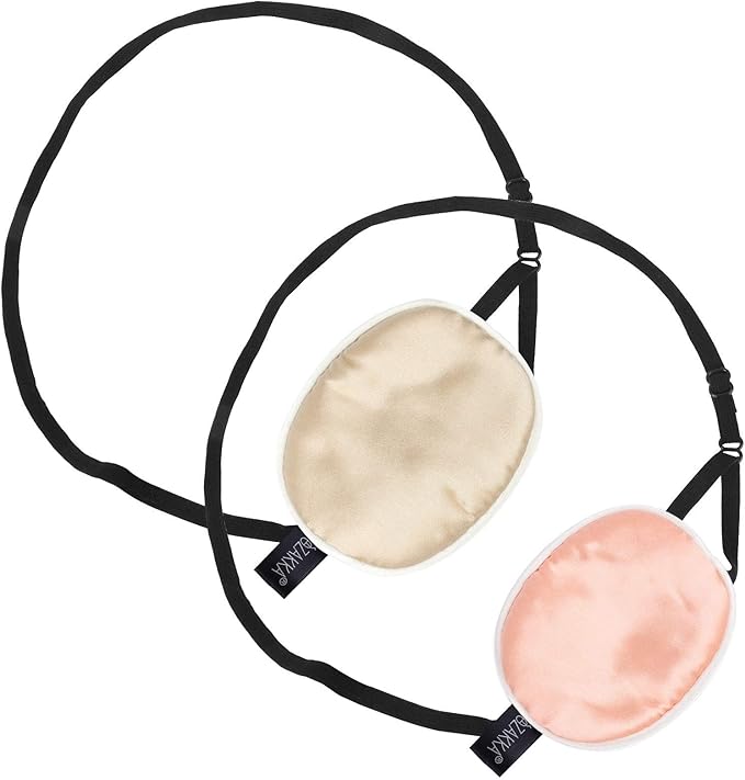 eZAKKA Eye Patches for Women Adults Kids Left Right Eyes, 2PCS Silk Eye Patch Medical Eyepatches for Lazy Eye After Surgery (M, Brown+Orange)