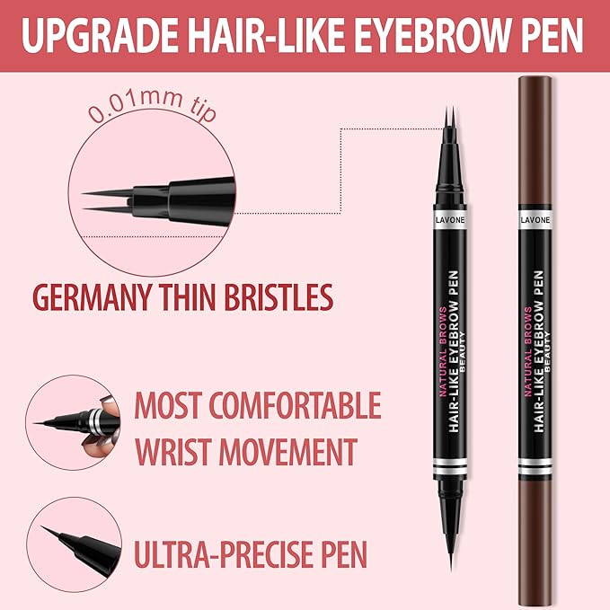 Eyebrow Pencil, 2-in-1 Waterproof Eyebrow Pen, with 2 Tip Microblading Eyebrow Pencil and Ultra-Precise Brow Pencil, with Eyebrow Brush, Eyebrow Pencils for Women, Natural Hair-Like Brows - Black