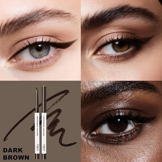 HECI BEAUTY Sharpenable Gel Eyeliner Pencil, Multi-Use Longwear Eyeliner Pencil, Ultra-Smooth Tip Eye Makeup with Up to 24HR Wear, Waterproof & Smudge-Proof - Dark brown