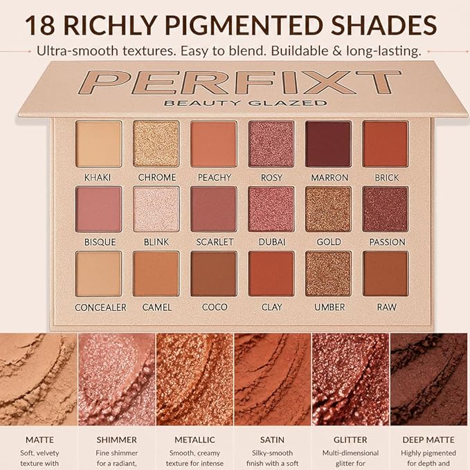 18 Color Natural Eyeshadow Palettefor Older Women – Champagne Shimmer Matte & Glitter Finish with Built-In Concealer Shade – Mauve Plum Brown Nude Eyeshadow Palette, Cream Eyeshadow for Mature Skin