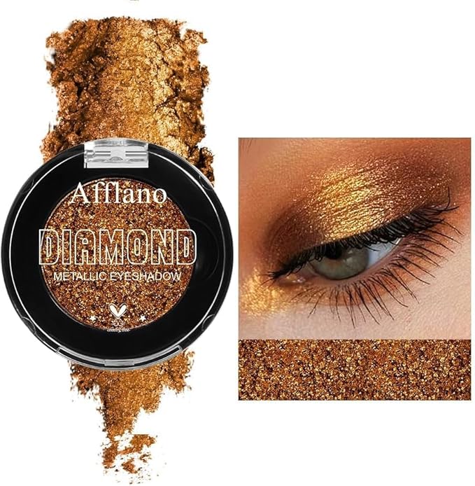 Afflano Sunset Glitter Eyeshadow Palette One-Swipe Coverage, Single Intense Color Sparkle Warm Orange Gold Eyeshadow, Long Lasting Metallic Bronze Eye Shadow for Girl Women Neutral Fall Eye Look, 19H