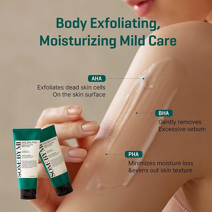 SOME BY MI AHA BHA PHA Miracle Calming Body Lotion – 6.76oz, 200ml – Korean Exfoliating Salicylic Acid Body Moisturizer for Dry Skin – Daily Hydration & Soothing Care with Centella – Korean Skin Care