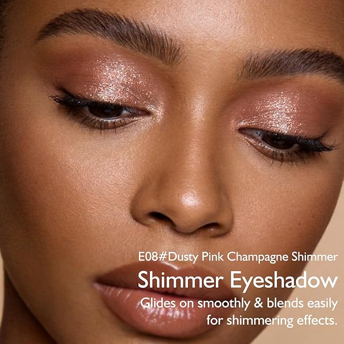 Dusty Pink Champagne Shimmer Eyeshadow Palette, Single Eye Shadow Palettes High Pigment Eyeshadow Brightener, Compact Pressed Powder Cream Eye Shadow for Older Women Makeup Sombra De Ojos