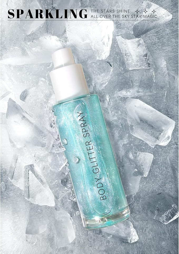 HOSAILY Body Glitter Spray, Holographic Body Shimmer Quick-Drying and Non-Sticky Duochrome Glitter Hairspray for Face Clothes, Sparkle Highlighter Makeup Festival Rave Accessories, Blue