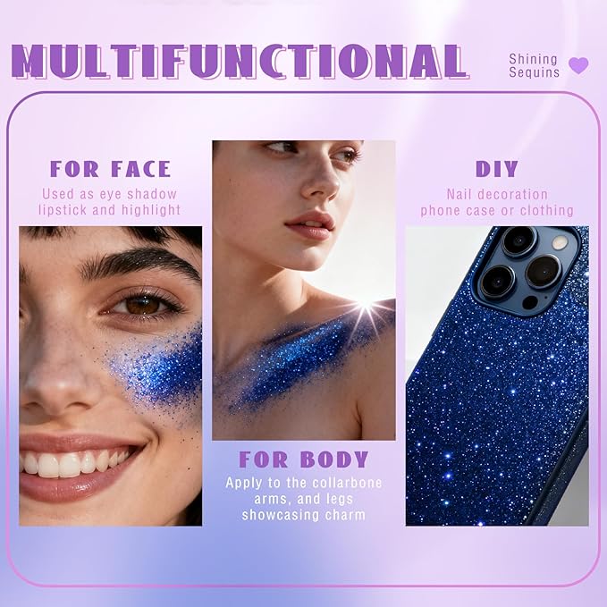 HOSAILY Roll-on Blue Body Glitter Gel for Face Hair, 4th of July Patriotic Veterans Day Accessories, Chunky Mermaid Sequins Festival Party Rave Outfits Halloween Face Paint Glitter Makeup for Women