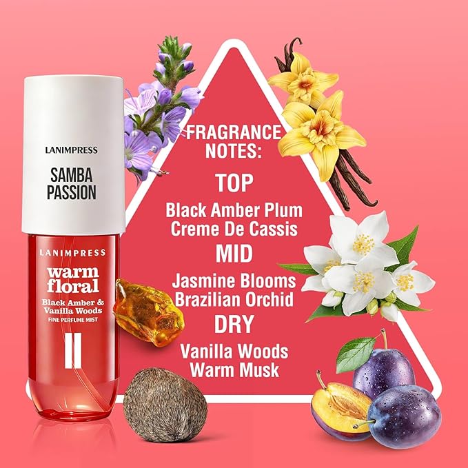 2 Pack 6 fl oz Hair Mist and Body Spray for Women（Eau De Parfum）,Warm Floral Perfume No.2，With Notes of Black Amber,Vanilla Woods