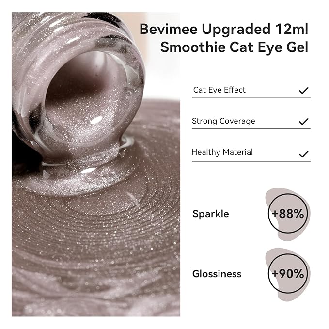 Cat Eye Gel Nail Polish 12ML, Crystal Moonlight Brown Cateye Gel Polish With Magnetic Stick, Magnetic Glitter Holographic Nail Polish Glass Diamond Cats Eye Velvet Gray 1PC