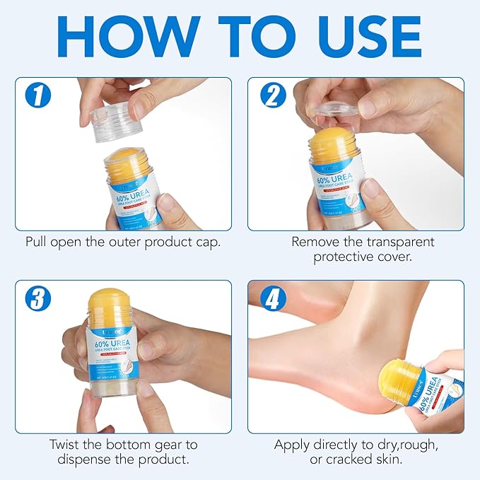 Uruses Urea Cream 60% plus Salicylic Acid 2% Urea Foot Care Stick, Foot Cream for Foot Callus Remover, Feet Moisturizer Stick for Dry Cracked Heels, Hands, Knees, Hydrating Heel Balm, Easy To Use