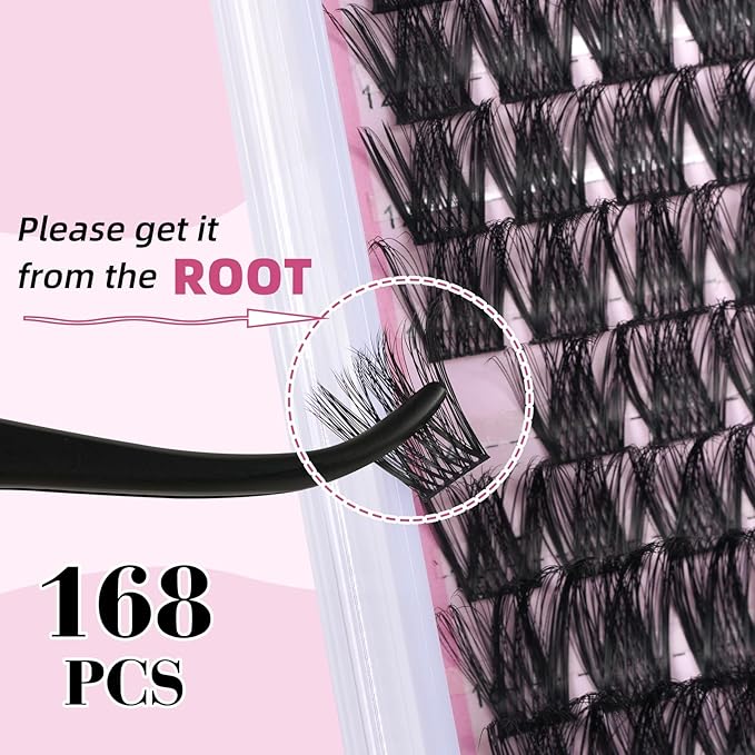 UILULU Lash Clusters Natural Individual Lashes Clusters 168 Count 0.07D 8-18MM Mix D Curl Eye Lashes False Lashes DIY Eyelash Extension at Home (U04 Lash Only)