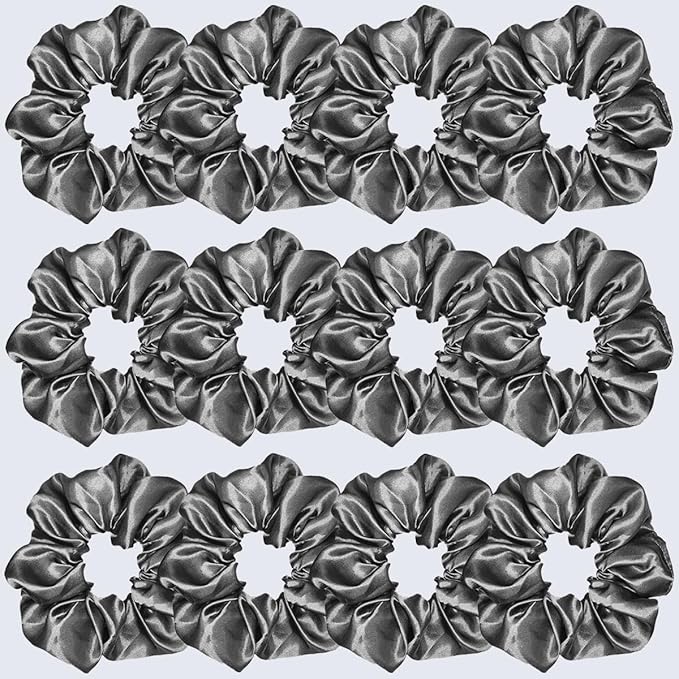 Sufermoe 12 Pcs Satin Silk Hair Scrunchies, Dark Gray (4.5 Inch), Hair Ties for Women and Girls