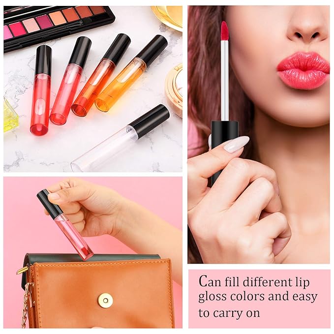 Nuanchu 200 Pcs 10 ml Lip Gloss Tubes Bulk Empty Plastic Lip Gloss Containers Clear Tubes Refillable Balm with Wand and Rubber Inserts Containers Bottles for DIY Makeup Travel (Black)