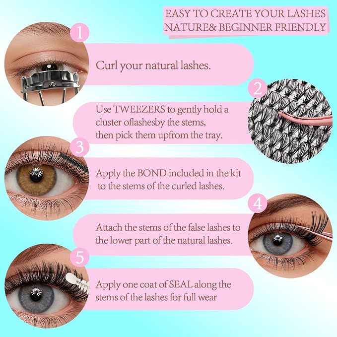 Lash Clusters Kit 280pcs, DIY Individual Eyelash Extensions with Lash Bond, Seal, Remover, Precision Tweezer, Waterproof Natural 30D Cluster Lashes 8-16mm Black, Professional Kit