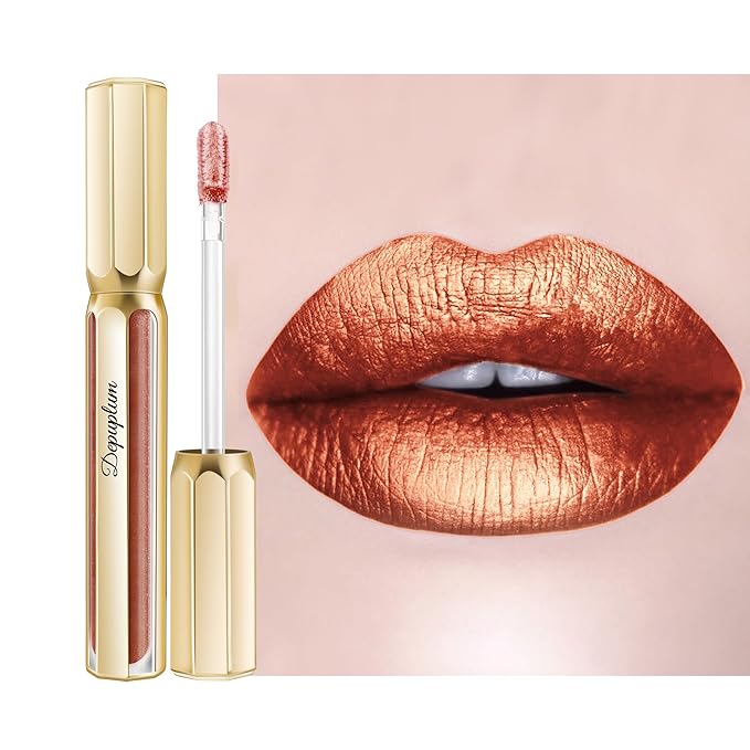 Depuplum Bronze Lipsticks for Women Reddish Brown Metallic Lipstick Long Lasting Shimmer Lip Gloss Glitter Waterproof Lipsticks Full Coverage Lip Color for Mother's Day,DP103 Fantasy