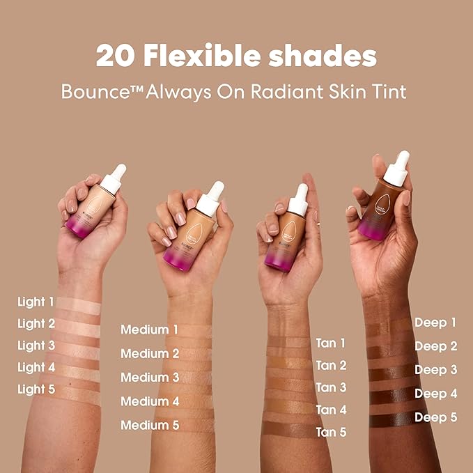Beautyblender 12-Hour Always on Radiant Skin Tint, Breathable Serum Foundation Stays Put for All Day Long Wear, Infused with Hyaluronic Acid & Niacinamide, Tan 3