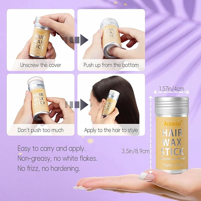 Hair Wax Stick & Slick Back Brush Set for Flyaways, Edge Control Wax Stick for Hair with Boar Bristle Brush for Women, Kids, Dancers,Frizz Tamer Pomade Balm Gel Stick for Clean Girl Sleek Ponytail Bun