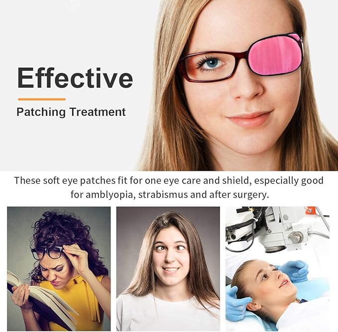 eZAKKA Eye Patches for Adults, Eye Patch for Glasses, Silk Medical Eyepatch for Lazy Eye Patches for Women Amblyopia Strabismus and After Surgery (Peach Pink+Black)