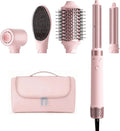 MESCOMB Dual Voltage Hair Dryer Brush - 5 in 1 Hot Air Styler Wrap with Auto Wrap Curlers, Fast Drying, Straightening & Volumizing, 100V–240V Global Travel with Storage Bag-Peach Pink