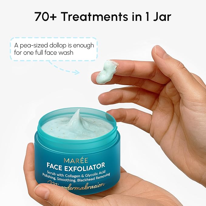 MAREE Face Exfoliator 2 PACK – Microdermabrasion Facial Scrub & Exfoliating Face Wash for Women – Collagen & Glycolic Acid – Gentle Scrub and Exfoliant – Men Exfoliating Scrubber – Exfoliante