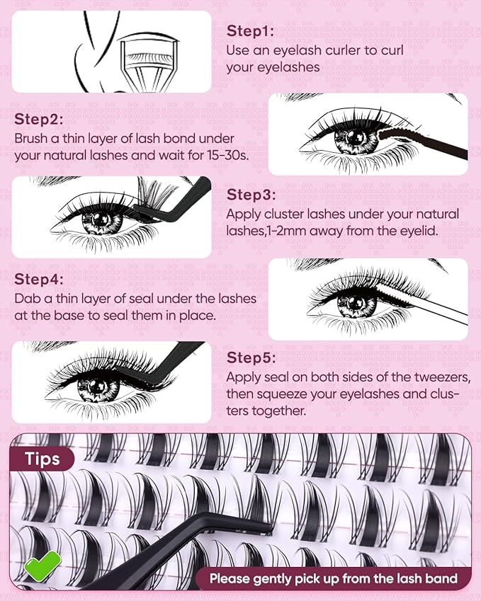 OKAYLOVE Wispy Lash Clusters Kit, VIVI 10-16mm Natural Cluster Eyelash Extension Kit, 144pcs CC Curl DIY Individual Lashes Black Band Natural Look Eyelashes with Bond and Seal, Remover, Tweezers
