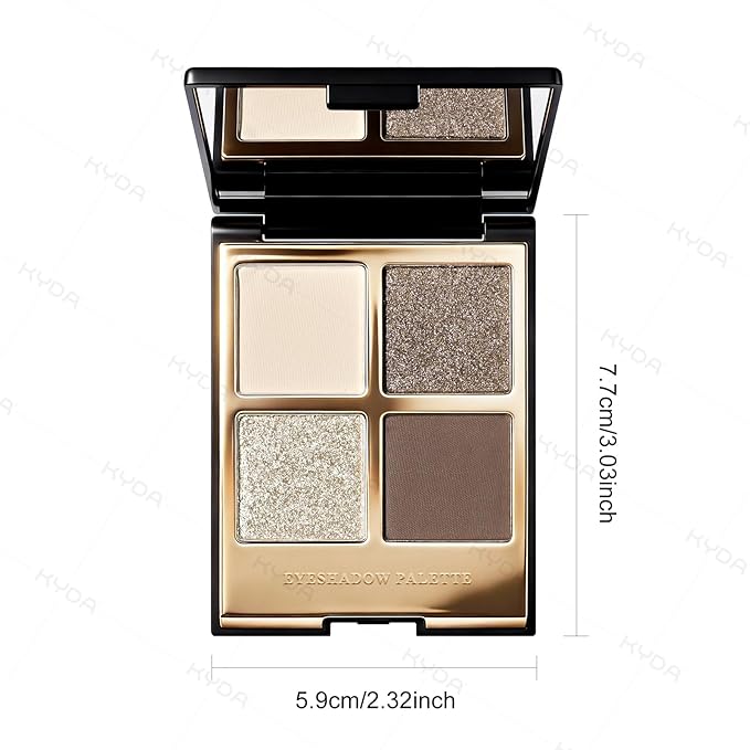 KYDA 4 Colors Brown Eyeshadow Palette, Nude Coffee Brown Glitter Eyeshadow, Shimmer Pearl Silver Eyes Shadow Palette, Ultra-fine Lightweight, High Pigment Eyes Glitter Makeup