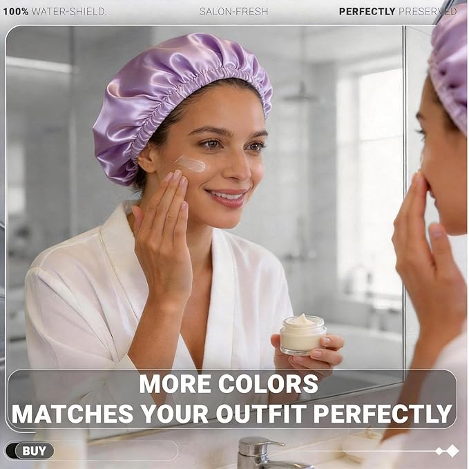 Smilco 2 Pack Shower Caps for Women, Reusable Waterproof Double Layer Bath Cap, Large EVA Elastic Hair Cover for Shower, Fits Long Hair & Braids, for Spa & Home