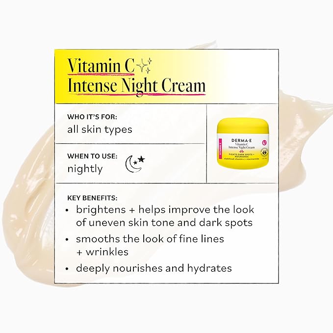 DERMA-E Vitamin C Intense Night Cream, 2 Oz, Brightening and Hydrating Facial Skin Renewing Cream, Anti-Aging Overnight Face Moisturizer for Skincare and Youthful Radiance