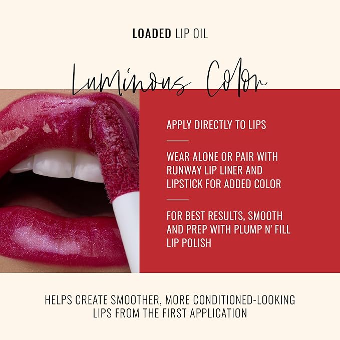 Runway Rogue Loaded Lip Oil, Hydrating and Plumping Lip Shimmer Oil with Tri-Peptide Formula, Juicy Berry Fuchsia Shimmer, ‘Private Screening’