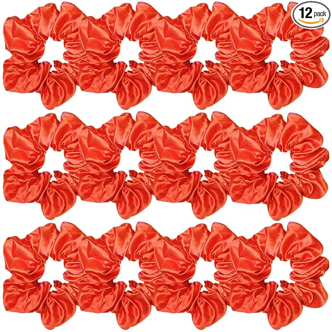 Sufermoe 12 Pcs Satin Silk Hair Scrunchies, Orange (4.5 Inch) Soft Hair Ties for Women and Girls, Hair Accessories for Different Hairstyles and Occasions