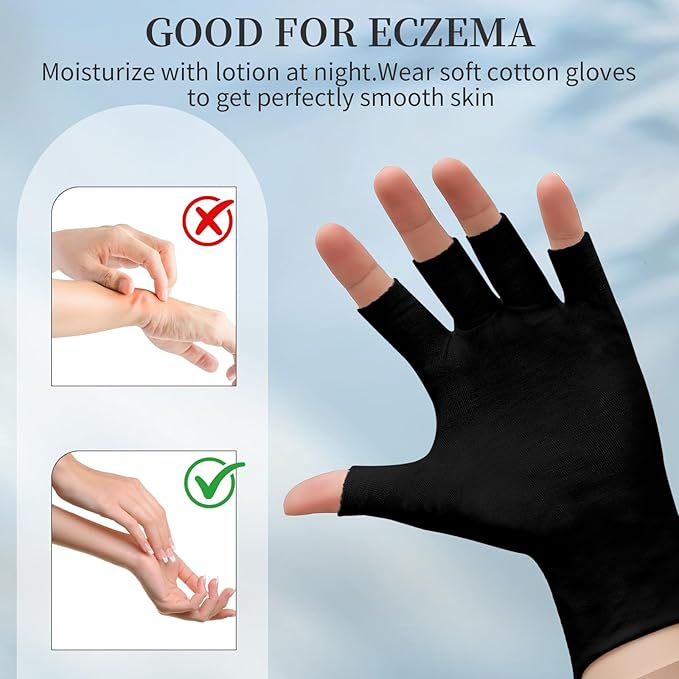3 Pairs of Fingerless Cotton Gloves 100% Black Cotton Moisturizing Gloves for Dry Hands Cut 5 Fingertips Overnight Hydration Touchscreen-Friendly Gloves for Women & Men