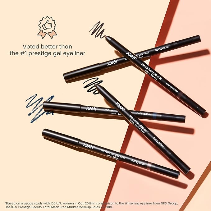 JOAH Make Her Gel-ous Gel Eyeliner with Self-Sharpening Pencil, Waterproof & Long-Lasting Intense Color Definition & Finish, Creamy No-Tug Formula - Espresso (Pack of 2)