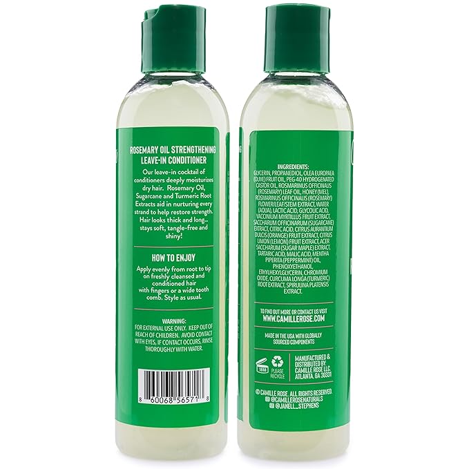 Camille Rose Leave-In Conditioner 2-Pack, Rosemary Oil – DeepConditioning for Hair Strengthening, Detangling, Dry Scalp Moisturizer, 8Oz