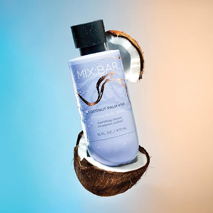 MIX:BAR Coconut Palm Creamy Body Wash for Women, Hydrating & Moisturizing with Niacinamide, Panthenol & Vitamin C - Vegan, Sulfate Free, Paraben Free, 16oz (Pack of 2)