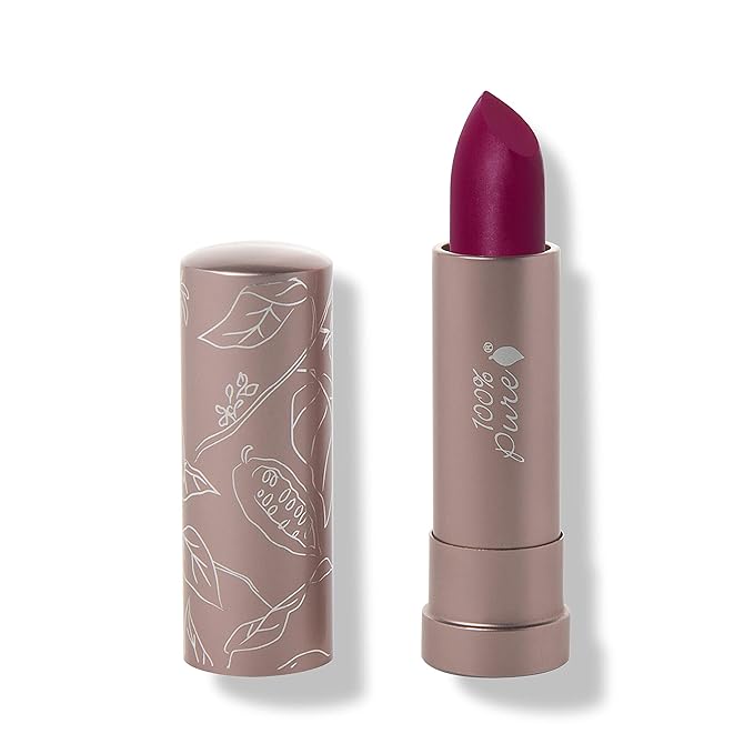 100% PURE Cocoa Butter Matte Lipstick Full Stay All Day Coverage, Lasting Moisturizing & Softening Natural Lip Color for All Skin Tones, Vegan Fruit Pigmented Hyacinthus (Deep Berry Purple) - 0.15 oz